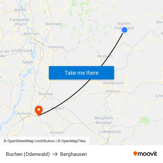 Buchen (Odenwald) to Berghausen map