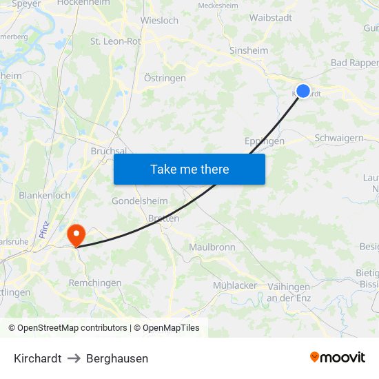 Kirchardt to Berghausen map