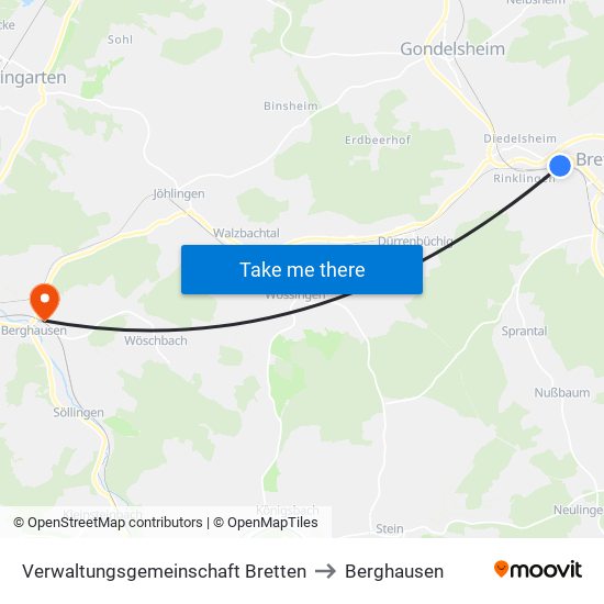 Verwaltungsgemeinschaft Bretten to Berghausen map