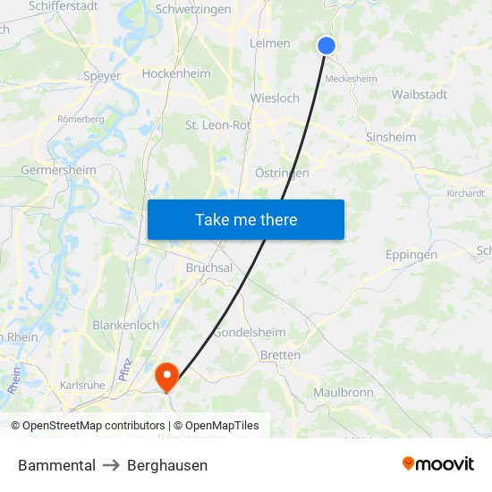 Bammental to Berghausen map