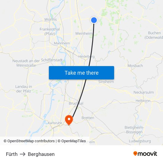 Fürth to Berghausen map