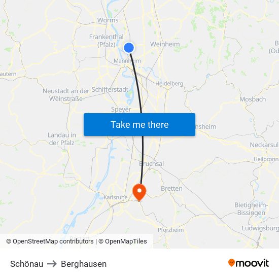 Schönau to Berghausen map