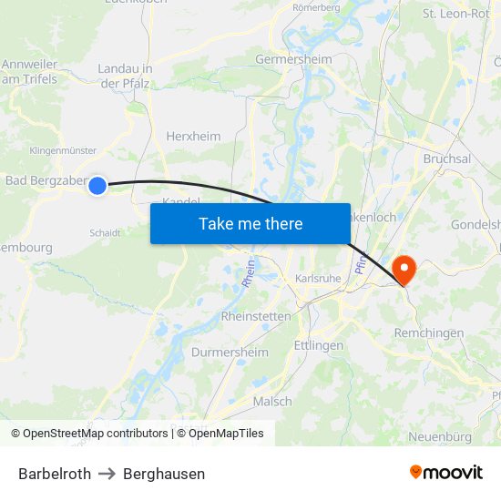Barbelroth to Berghausen map