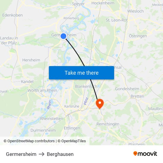 Germersheim to Berghausen map