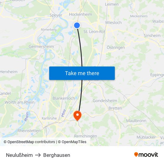 Neulußheim to Berghausen map