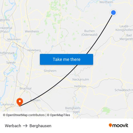 Werbach to Berghausen map