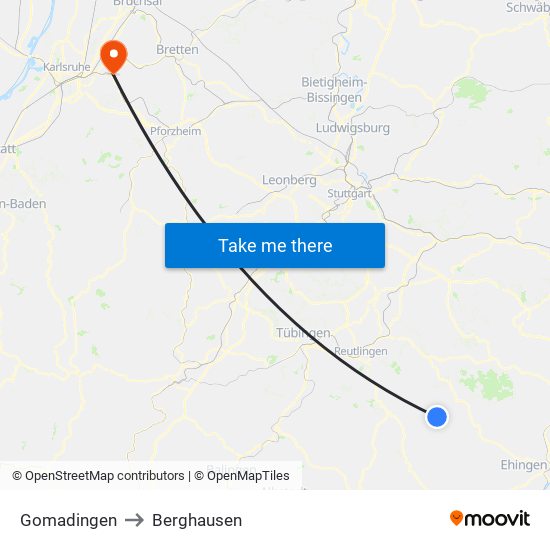 Gomadingen to Berghausen map