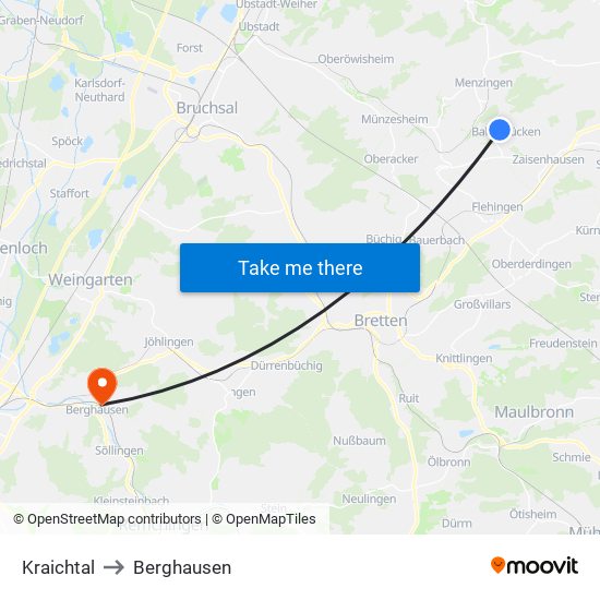 Kraichtal to Berghausen map