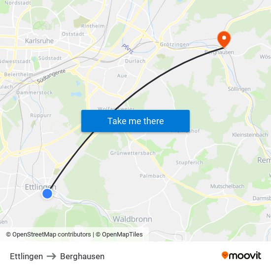 Ettlingen to Berghausen map