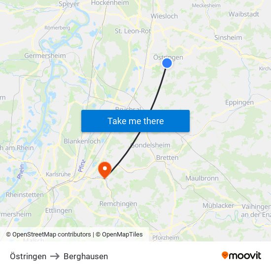 Östringen to Berghausen map