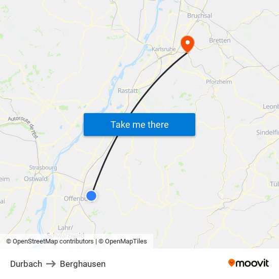 Durbach to Berghausen map