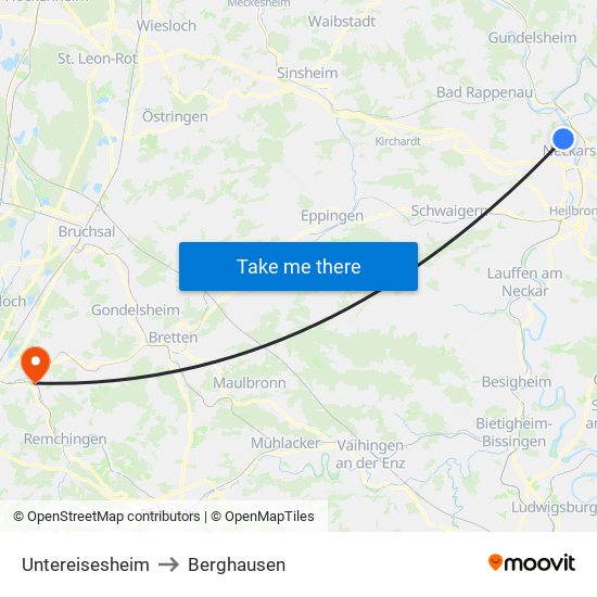 Untereisesheim to Berghausen map