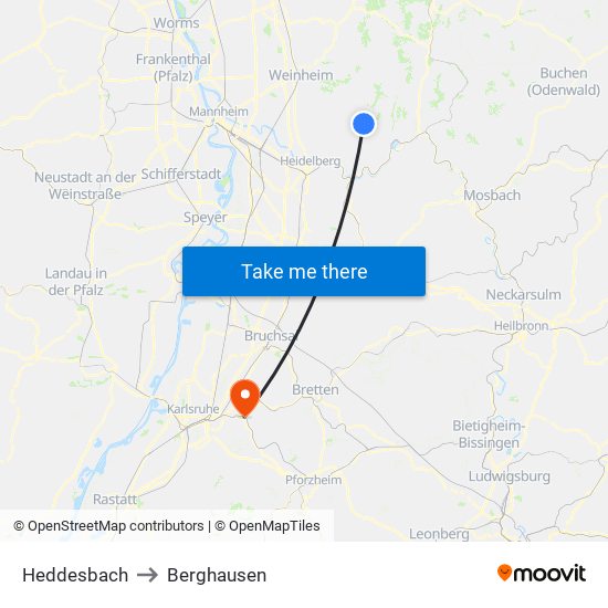 Heddesbach to Berghausen map