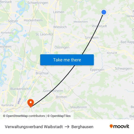 Verwaltungsverband Waibstadt to Berghausen map