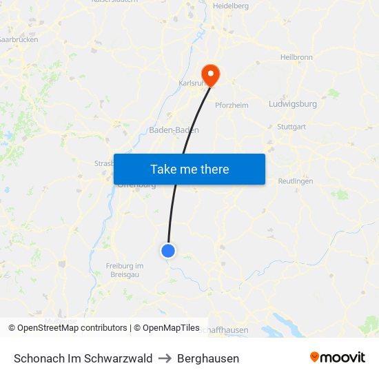 Schonach Im Schwarzwald to Berghausen map