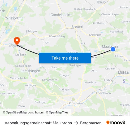 Verwaltungsgemeinschaft Maulbronn to Berghausen map