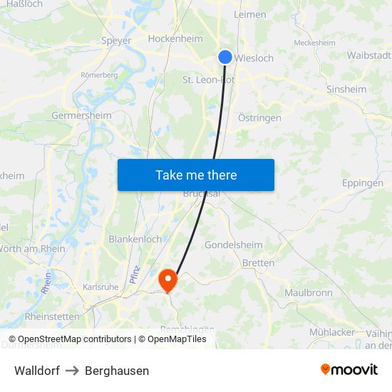 Walldorf to Berghausen map