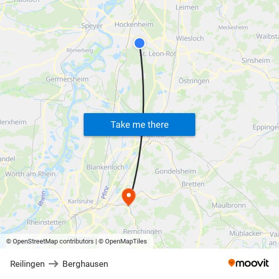 Reilingen to Berghausen map