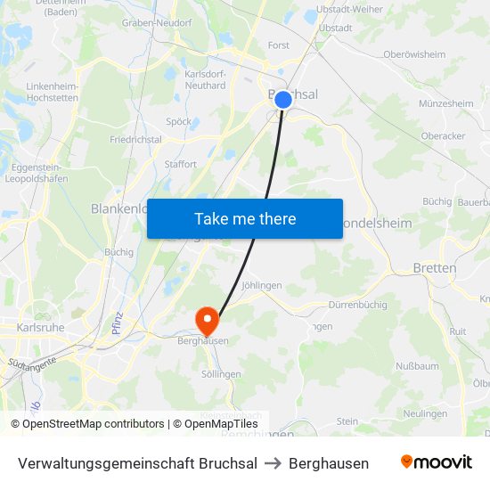 Verwaltungsgemeinschaft Bruchsal to Berghausen map