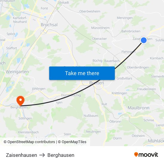 Zaisenhausen to Berghausen map