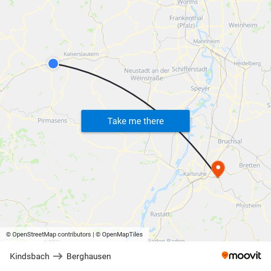 Kindsbach to Berghausen map