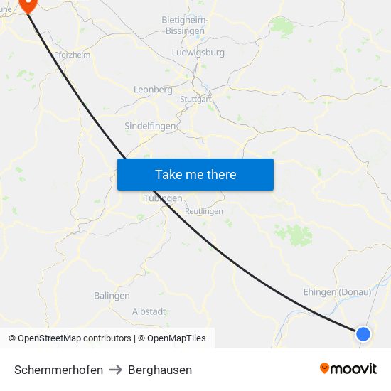 Schemmerhofen to Berghausen map