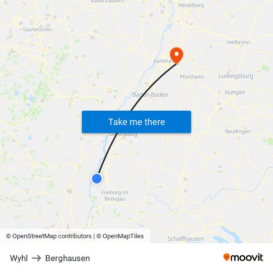 Wyhl to Berghausen map