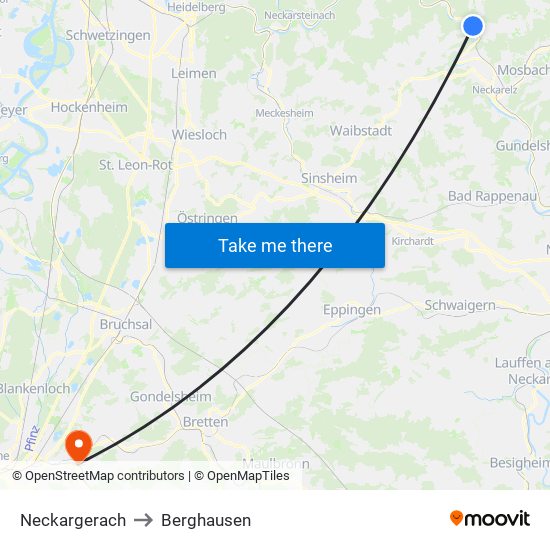 Neckargerach to Berghausen map