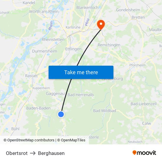 Obertsrot to Berghausen map