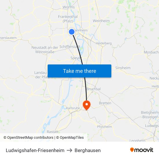 Ludwigshafen-Friesenheim to Berghausen map