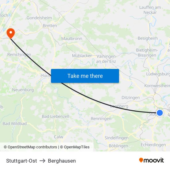 Stuttgart-Ost to Berghausen map