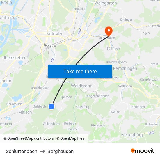 Schluttenbach to Berghausen map