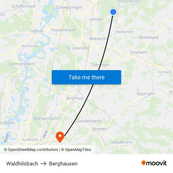 Waldhilsbach to Berghausen map