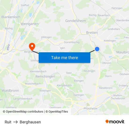 Ruit to Berghausen map