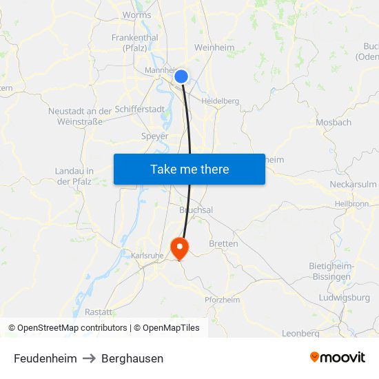 Feudenheim to Berghausen map
