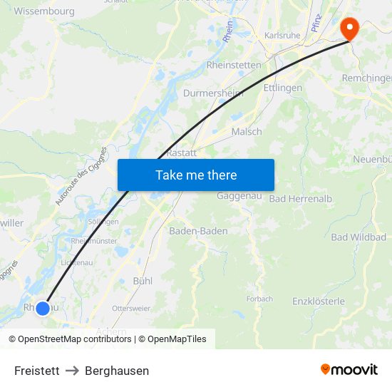 Freistett to Berghausen map