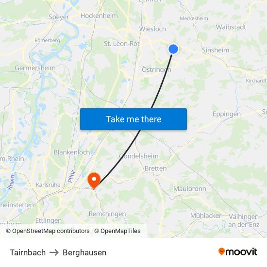 Tairnbach to Berghausen map