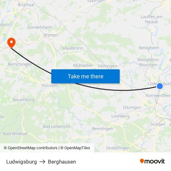 Ludwigsburg to Berghausen map