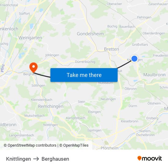 Knittlingen to Berghausen map