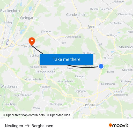 Neulingen to Berghausen map