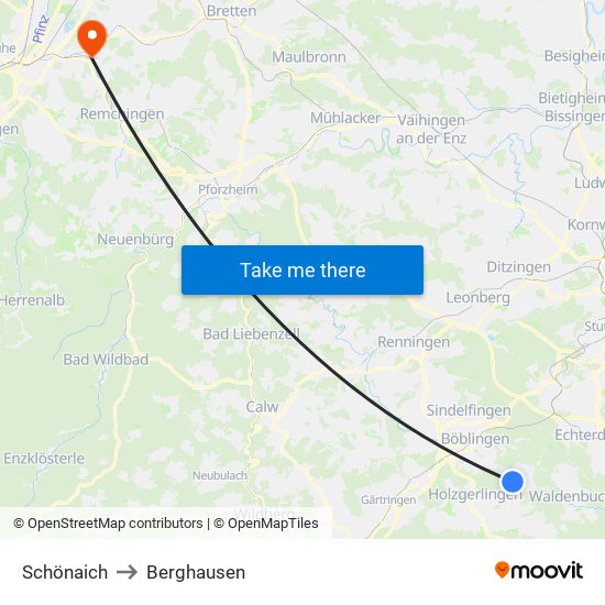 Schönaich to Berghausen map