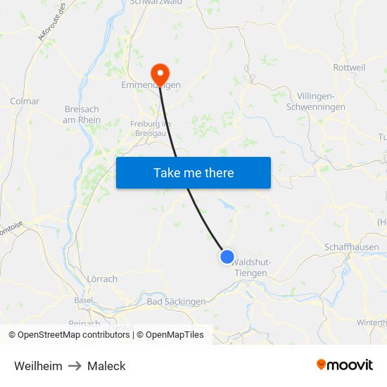Weilheim to Maleck map