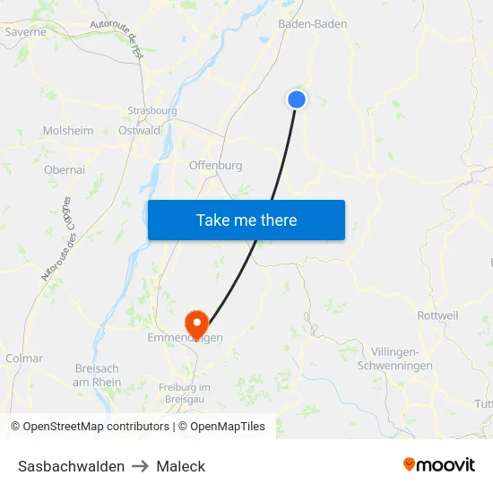 Sasbachwalden to Maleck map