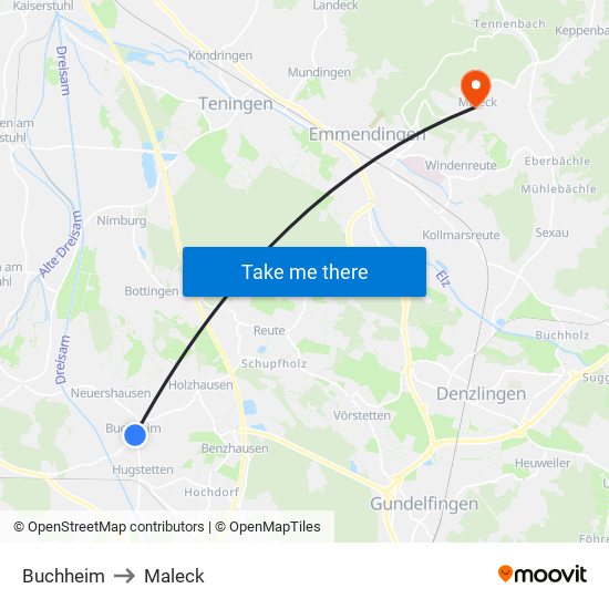 Buchheim to Maleck map