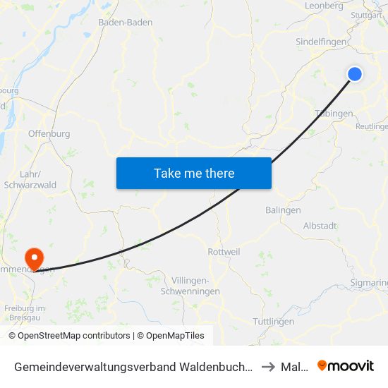 Gemeindeverwaltungsverband Waldenbuch/Steinenbronn to Maleck map