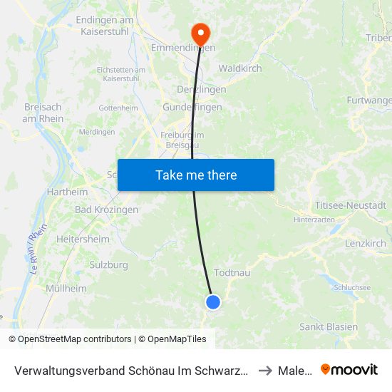 Verwaltungsverband Schönau Im Schwarzwald to Maleck map