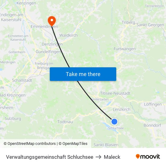 Verwaltungsgemeinschaft Schluchsee to Maleck map