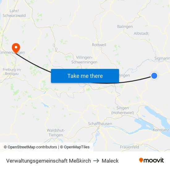 Verwaltungsgemeinschaft Meßkirch to Maleck map