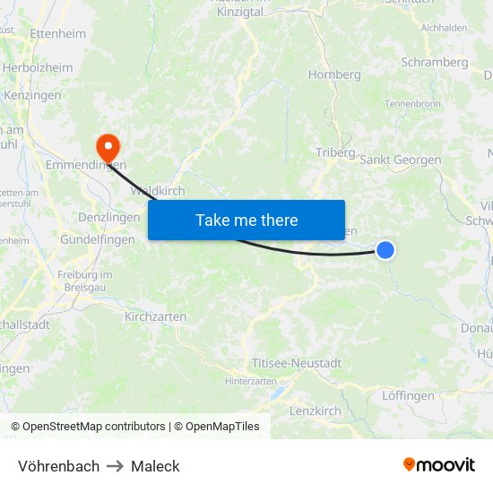 Vöhrenbach to Maleck map