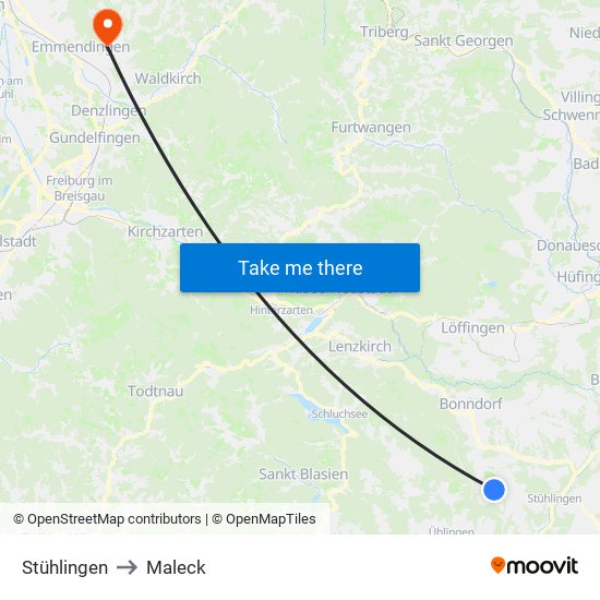 Stühlingen to Maleck map